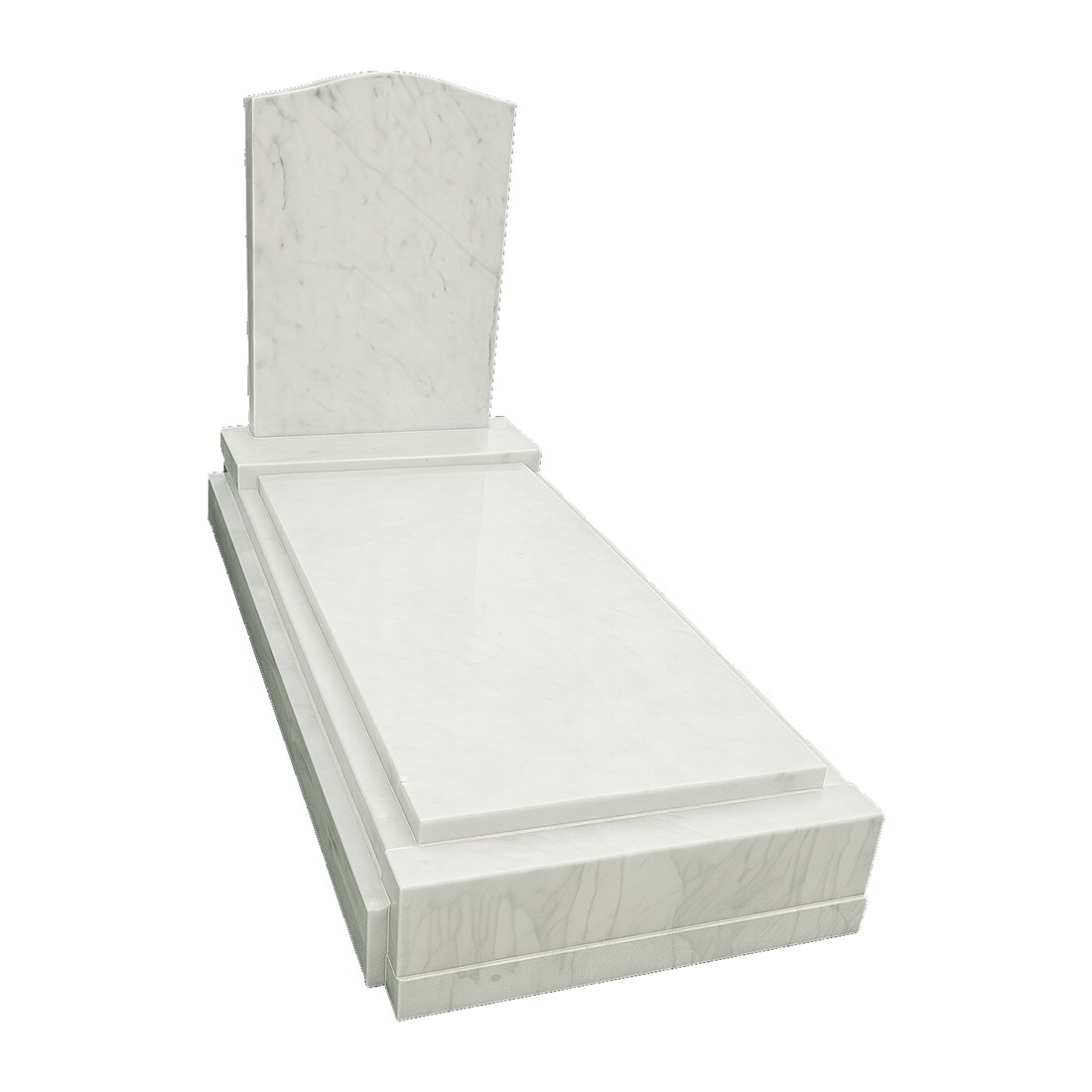 A light memorial with a softly shaped headstone and full cover.