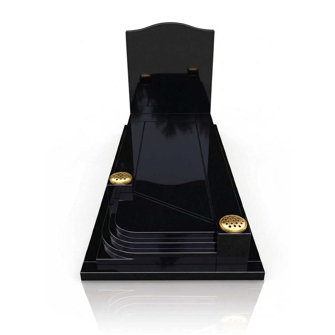 A dark full cover with a stepped foot and gold-toned flower holders.