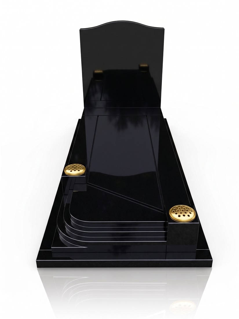 A dark polished full cover with a curved headstone and stepped detailing.