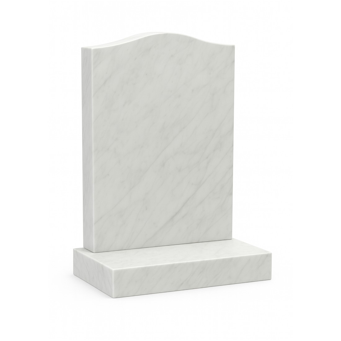 A pale veined headstone with a soft raised curve.